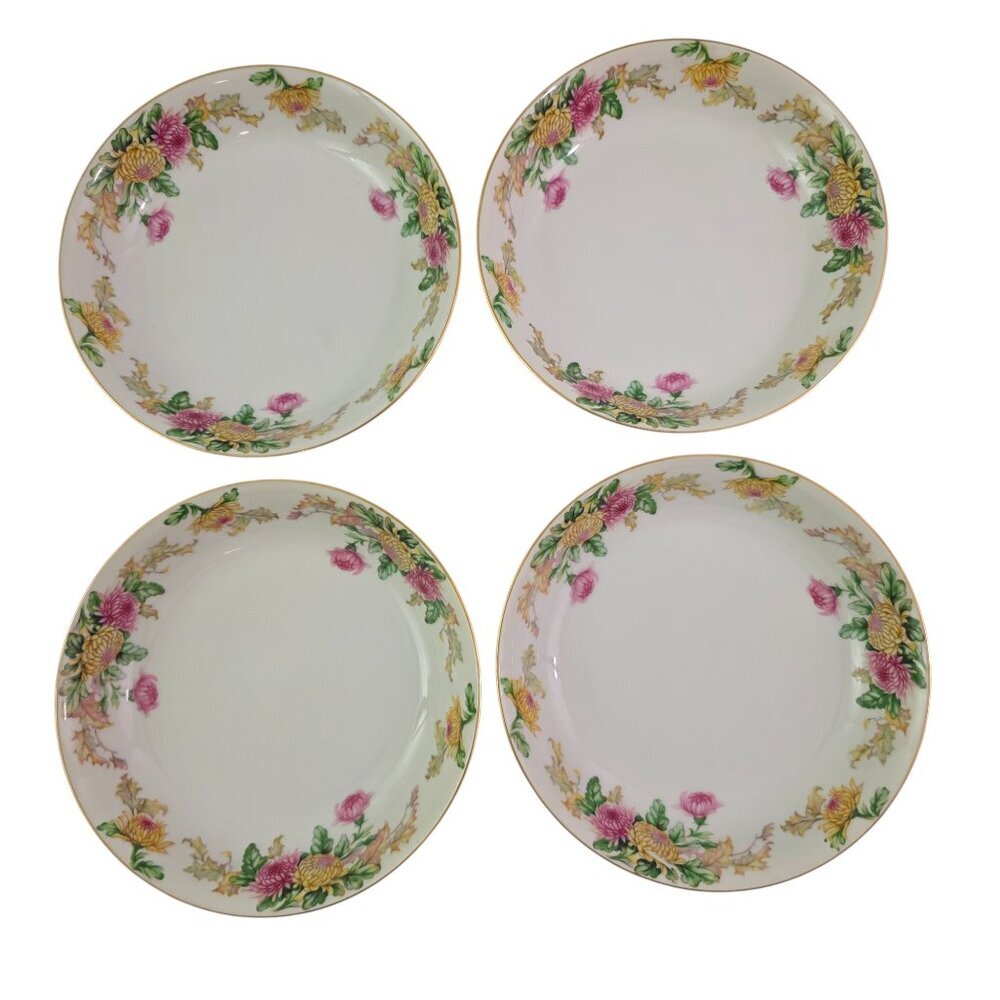 Mikado Sandra Floral Gold Trim Coupe Soup Salad Bowls – Set of 4